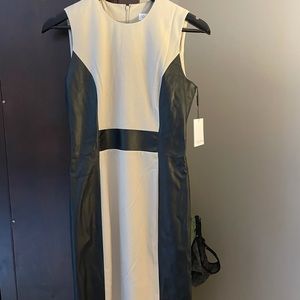 Calvin Klein flattering color block dress with faux leather panels